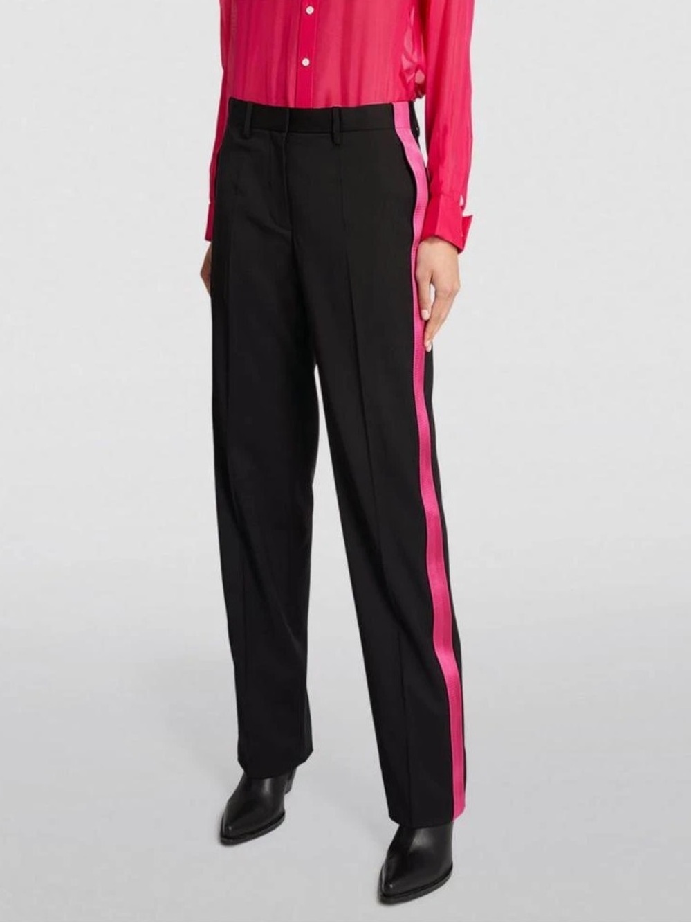 NWT Helmut Lang Satin Trimmed Wool Trouser in Black / Fuchsia - 0